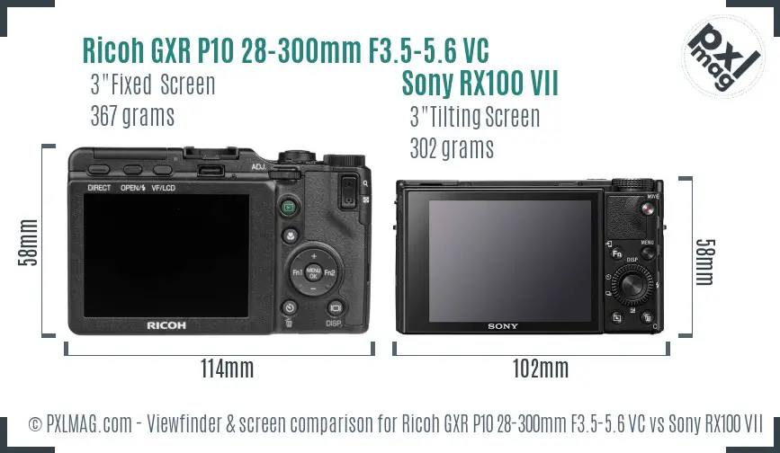 Ricoh GXR P10 28-300mm F3.5-5.6 VC vs Sony RX100 VII Screen and Viewfinder comparison