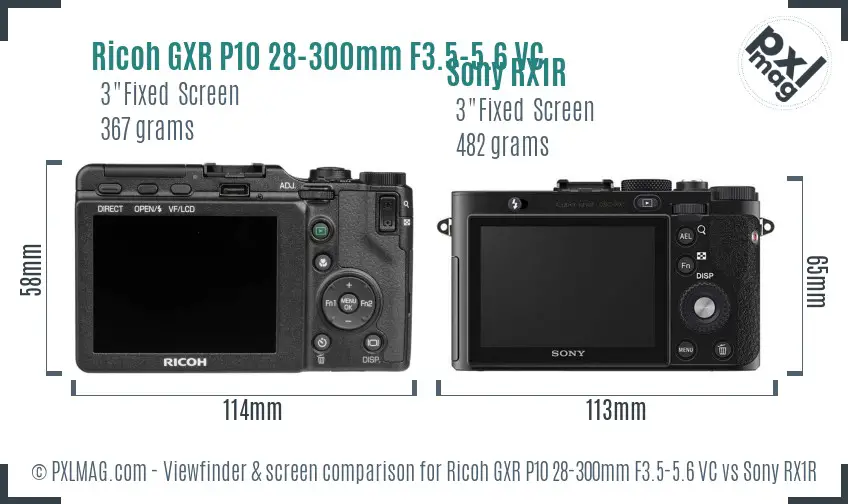 Ricoh GXR P10 28-300mm F3.5-5.6 VC vs Sony RX1R Screen and Viewfinder comparison