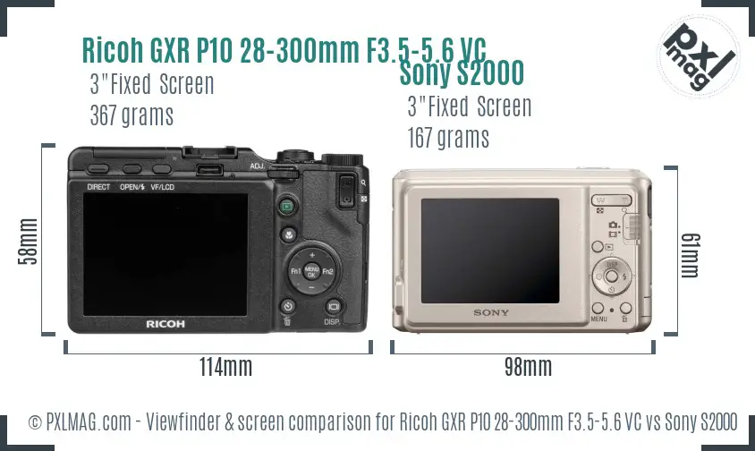 Ricoh GXR P10 28-300mm F3.5-5.6 VC vs Sony S2000 Screen and Viewfinder comparison