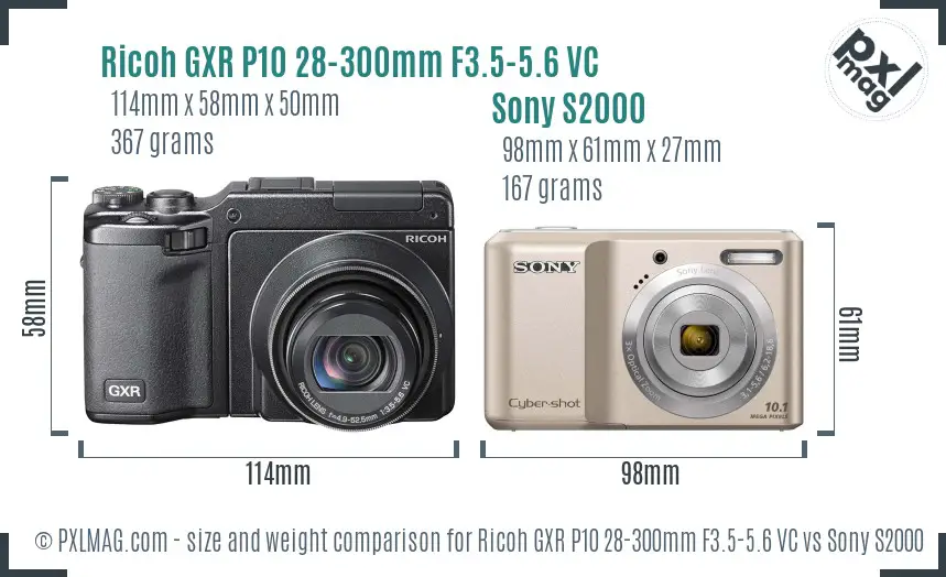 Ricoh GXR P10 28-300mm F3.5-5.6 VC vs Sony S2000 size comparison