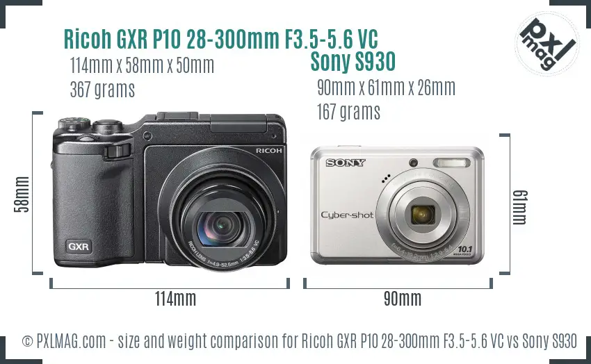 Ricoh GXR P10 28-300mm F3.5-5.6 VC vs Sony S930 size comparison