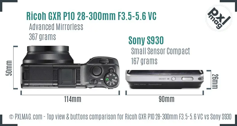 Ricoh GXR P10 28-300mm F3.5-5.6 VC vs Sony S930 top view buttons comparison