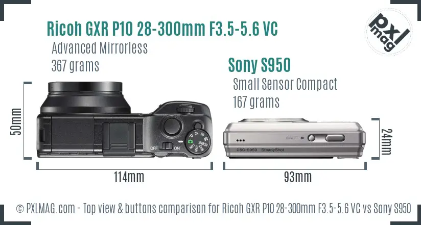 Ricoh GXR P10 28-300mm F3.5-5.6 VC vs Sony S950 top view buttons comparison