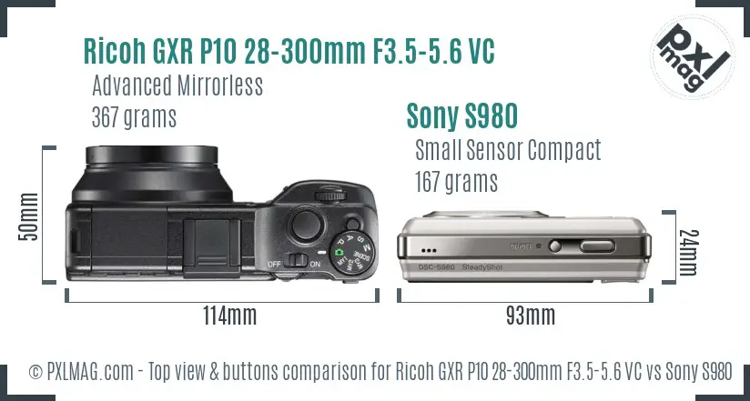 Ricoh GXR P10 28-300mm F3.5-5.6 VC vs Sony S980 top view buttons comparison