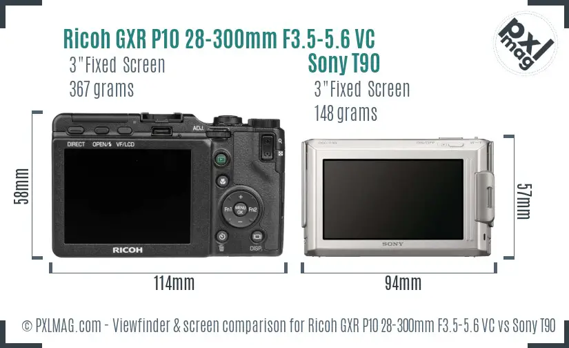 Ricoh GXR P10 28-300mm F3.5-5.6 VC vs Sony T90 Screen and Viewfinder comparison