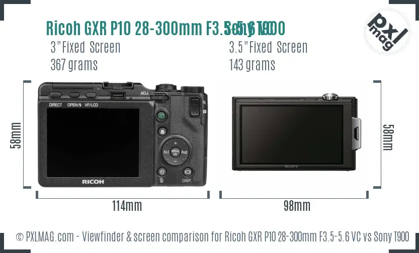 Ricoh GXR P10 28-300mm F3.5-5.6 VC vs Sony T900 Screen and Viewfinder comparison