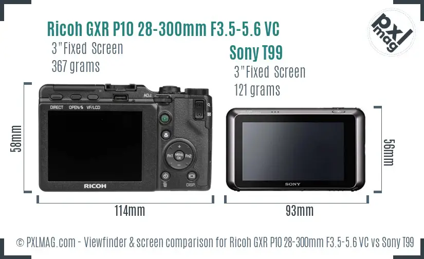 Ricoh GXR P10 28-300mm F3.5-5.6 VC vs Sony T99 Screen and Viewfinder comparison