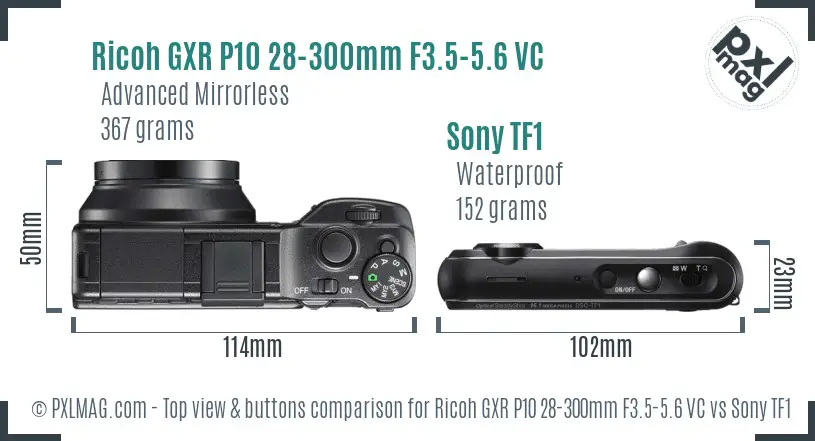 Ricoh GXR P10 28-300mm F3.5-5.6 VC vs Sony TF1 top view buttons comparison