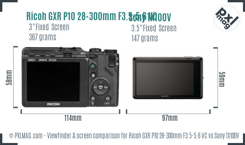 Ricoh GXR P10 28-300mm F3.5-5.6 VC vs Sony TX100V Screen and Viewfinder comparison