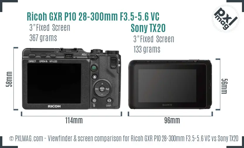 Ricoh GXR P10 28-300mm F3.5-5.6 VC vs Sony TX20 Screen and Viewfinder comparison