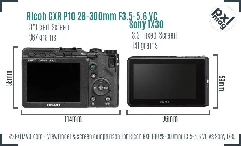 Ricoh GXR P10 28-300mm F3.5-5.6 VC vs Sony TX30 Screen and Viewfinder comparison