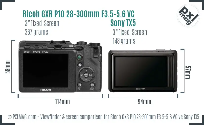 Ricoh GXR P10 28-300mm F3.5-5.6 VC vs Sony TX5 Screen and Viewfinder comparison