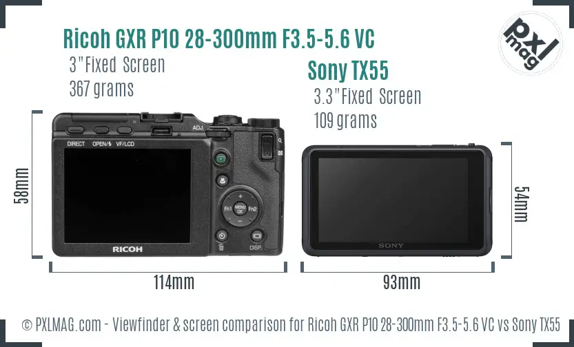 Ricoh GXR P10 28-300mm F3.5-5.6 VC vs Sony TX55 Screen and Viewfinder comparison