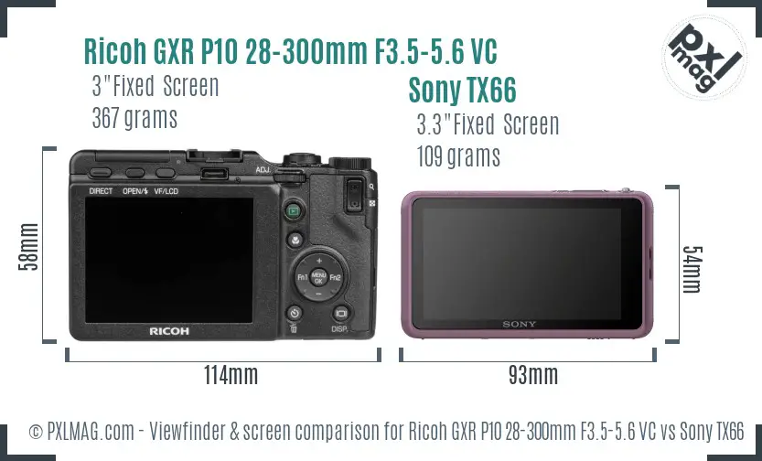 Ricoh GXR P10 28-300mm F3.5-5.6 VC vs Sony TX66 Screen and Viewfinder comparison