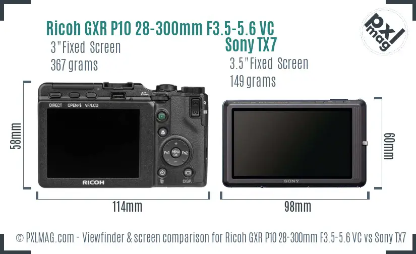 Ricoh GXR P10 28-300mm F3.5-5.6 VC vs Sony TX7 Screen and Viewfinder comparison