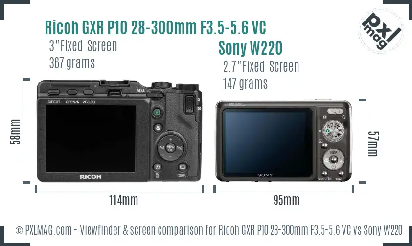 Ricoh GXR P10 28-300mm F3.5-5.6 VC vs Sony W220 Screen and Viewfinder comparison