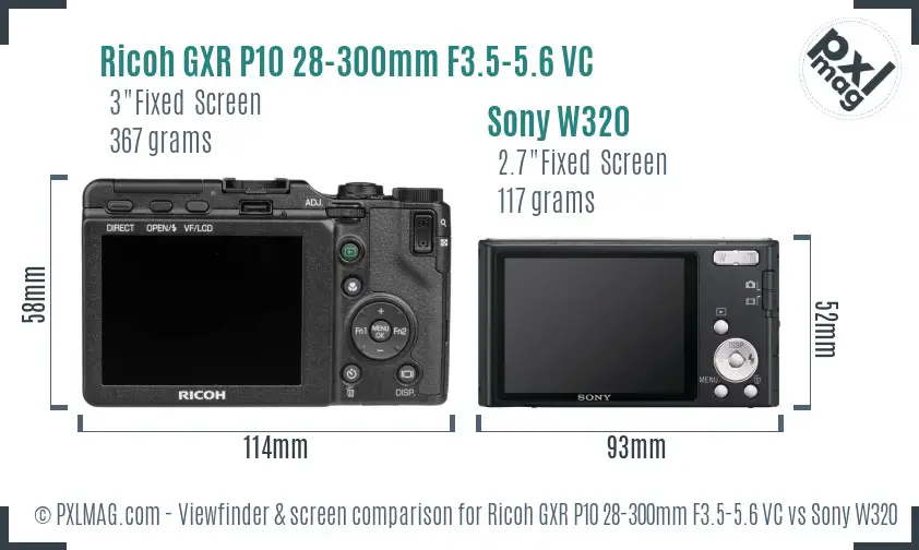 Ricoh GXR P10 28-300mm F3.5-5.6 VC vs Sony W320 Screen and Viewfinder comparison