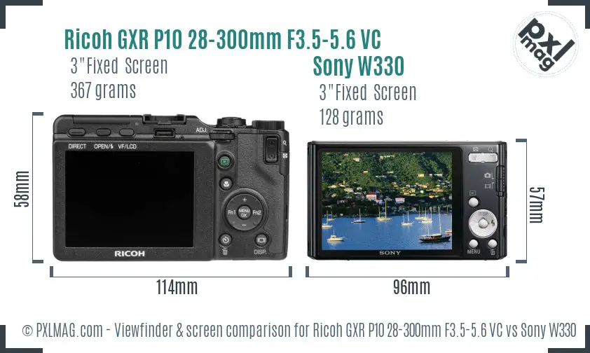 Ricoh GXR P10 28-300mm F3.5-5.6 VC vs Sony W330 Screen and Viewfinder comparison