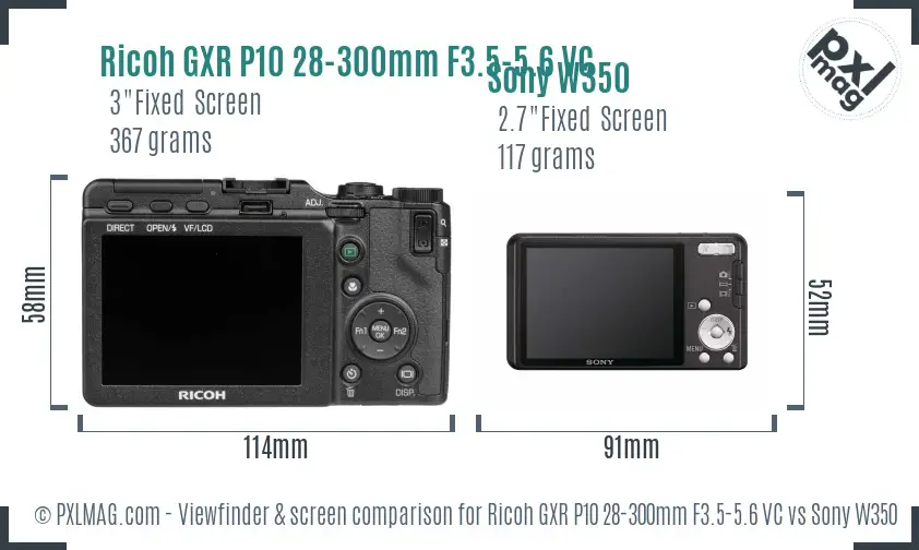 Ricoh GXR P10 28-300mm F3.5-5.6 VC vs Sony W350 Screen and Viewfinder comparison