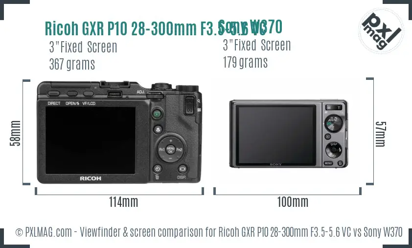 Ricoh GXR P10 28-300mm F3.5-5.6 VC vs Sony W370 Screen and Viewfinder comparison