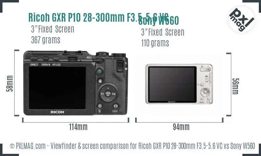 Ricoh GXR P10 28-300mm F3.5-5.6 VC vs Sony W560 Screen and Viewfinder comparison