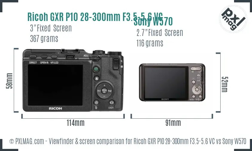 Ricoh GXR P10 28-300mm F3.5-5.6 VC vs Sony W570 Screen and Viewfinder comparison