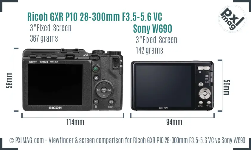 Ricoh GXR P10 28-300mm F3.5-5.6 VC vs Sony W690 Screen and Viewfinder comparison
