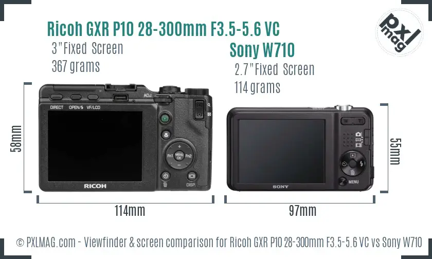 Ricoh GXR P10 28-300mm F3.5-5.6 VC vs Sony W710 Screen and Viewfinder comparison