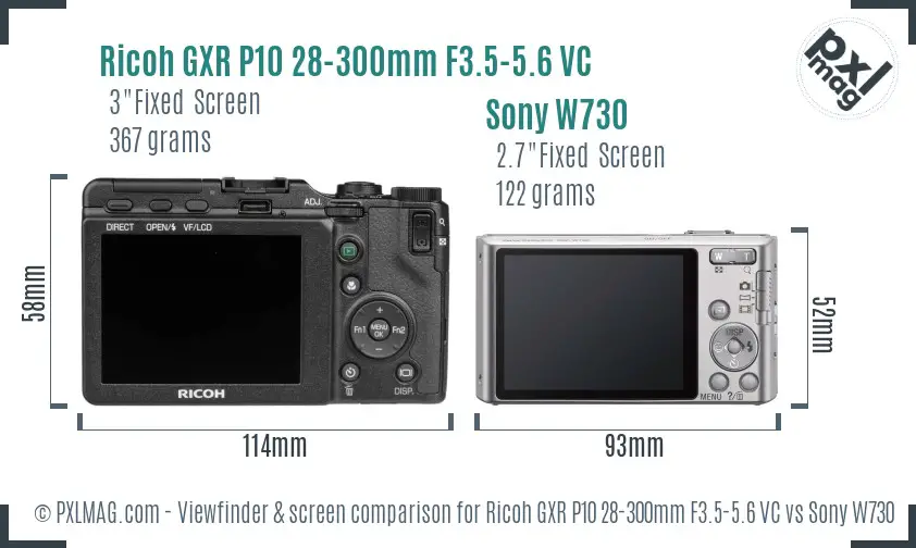 Ricoh GXR P10 28-300mm F3.5-5.6 VC vs Sony W730 Screen and Viewfinder comparison