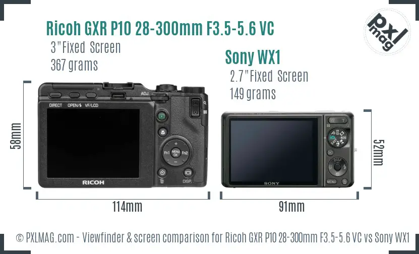 Ricoh GXR P10 28-300mm F3.5-5.6 VC vs Sony WX1 Screen and Viewfinder comparison