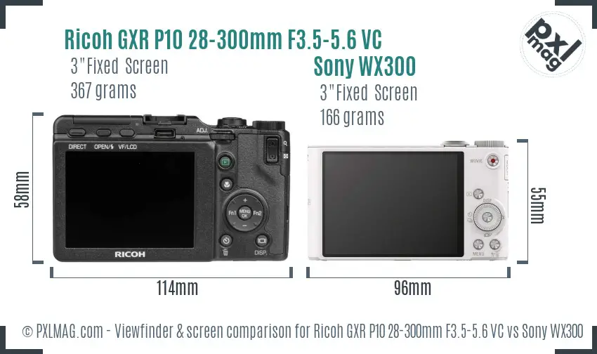 Ricoh GXR P10 28-300mm F3.5-5.6 VC vs Sony WX300 Screen and Viewfinder comparison