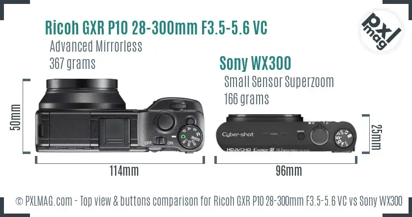 Ricoh GXR P10 28-300mm F3.5-5.6 VC vs Sony WX300 top view buttons comparison