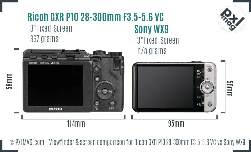 Ricoh GXR P10 28-300mm F3.5-5.6 VC vs Sony WX9 Screen and Viewfinder comparison