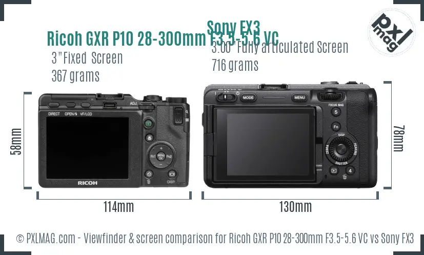 Ricoh GXR P10 28-300mm F3.5-5.6 VC vs Sony FX3 Screen and Viewfinder comparison