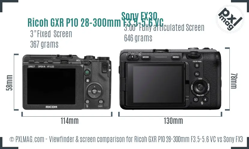 Ricoh GXR P10 28-300mm F3.5-5.6 VC vs Sony FX30 Screen and Viewfinder comparison