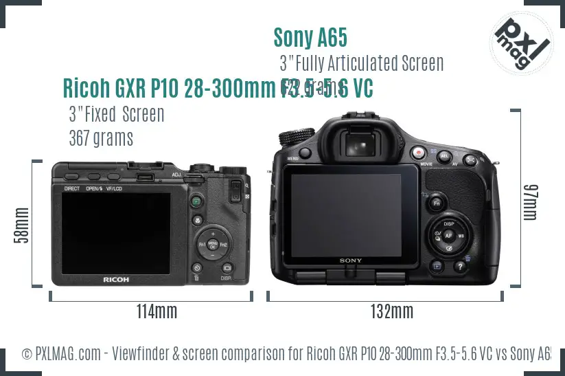 Ricoh GXR P10 28-300mm F3.5-5.6 VC vs Sony A65 Screen and Viewfinder comparison