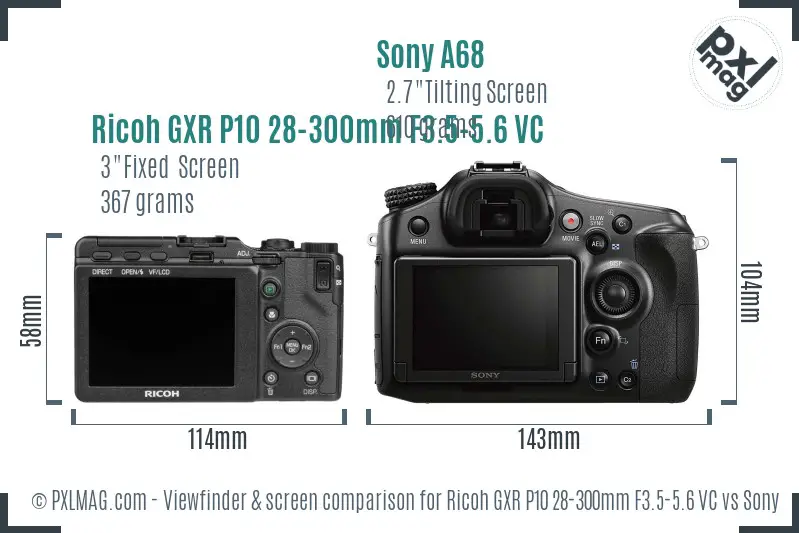 Ricoh GXR P10 28-300mm F3.5-5.6 VC vs Sony A68 Screen and Viewfinder comparison