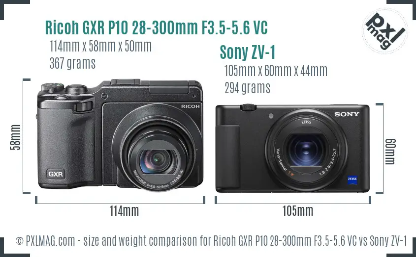 Ricoh GXR P10 28-300mm F3.5-5.6 VC vs Sony ZV-1 size comparison Ricoh GXR P10 28-300mm F3.5-5.6 VC vs Sony ZV-1 size comparison