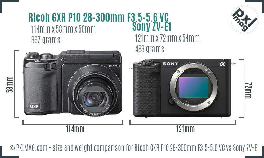 Ricoh GXR P10 28-300mm F3.5-5.6 VC vs Sony ZV-E1 size comparison Ricoh GXR P10 28-300mm F3.5-5.6 VC vs Sony ZV-E1 size comparison