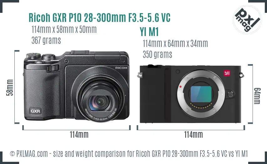 Ricoh GXR P10 28-300mm F3.5-5.6 VC vs YI M1 size comparison