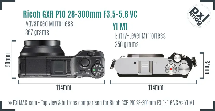 Ricoh GXR P10 28-300mm F3.5-5.6 VC vs YI M1 top view buttons comparison