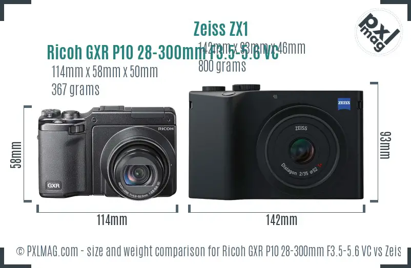 Ricoh GXR P10 28-300mm F3.5-5.6 VC vs Zeiss ZX1 size comparison