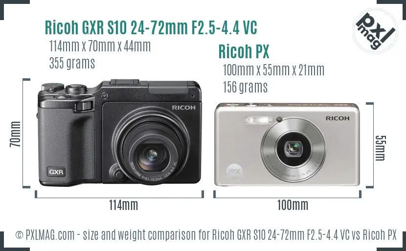 Ricoh GXR S10 24-72mm F2.5-4.4 VC vs Ricoh PX size comparison