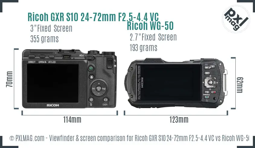 Ricoh GXR S10 24-72mm F2.5-4.4 VC vs Ricoh WG-50 Screen and Viewfinder comparison