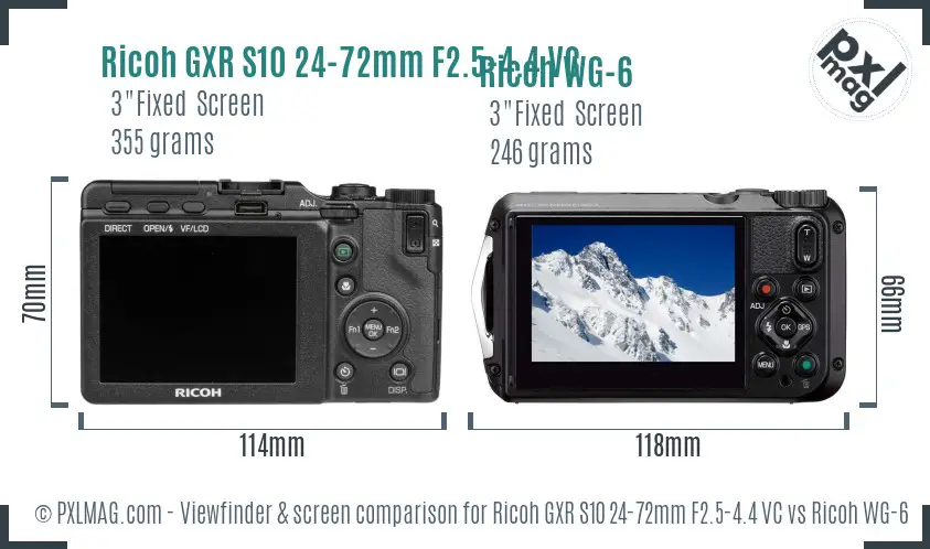 Ricoh GXR S10 24-72mm F2.5-4.4 VC vs Ricoh WG-6 Screen and Viewfinder comparison