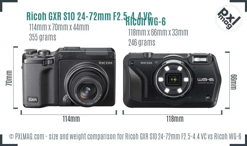 Ricoh GXR S10 24-72mm F2.5-4.4 VC vs Ricoh WG-6 size comparison