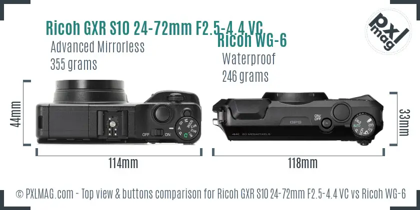 Ricoh GXR S10 24-72mm F2.5-4.4 VC vs Ricoh WG-6 top view buttons comparison