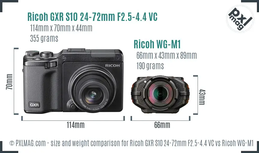 Ricoh GXR S10 24-72mm F2.5-4.4 VC vs Ricoh WG-M1 size comparison