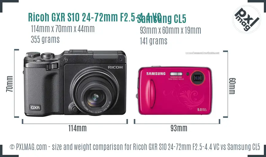 Ricoh GXR S10 24-72mm F2.5-4.4 VC vs Samsung CL5 size comparison