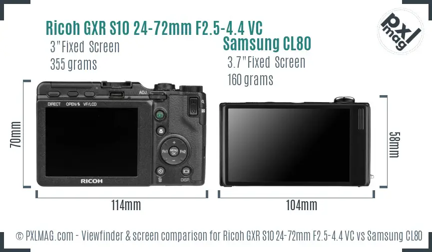 Ricoh GXR S10 24-72mm F2.5-4.4 VC vs Samsung CL80 Screen and Viewfinder comparison